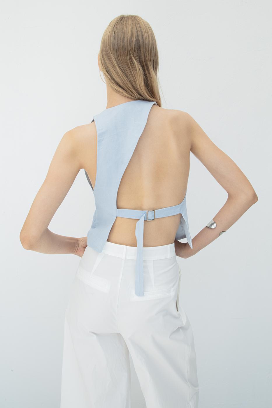 BSL Women Linen Vest with Cut-Out Detail on the Back - Acerra