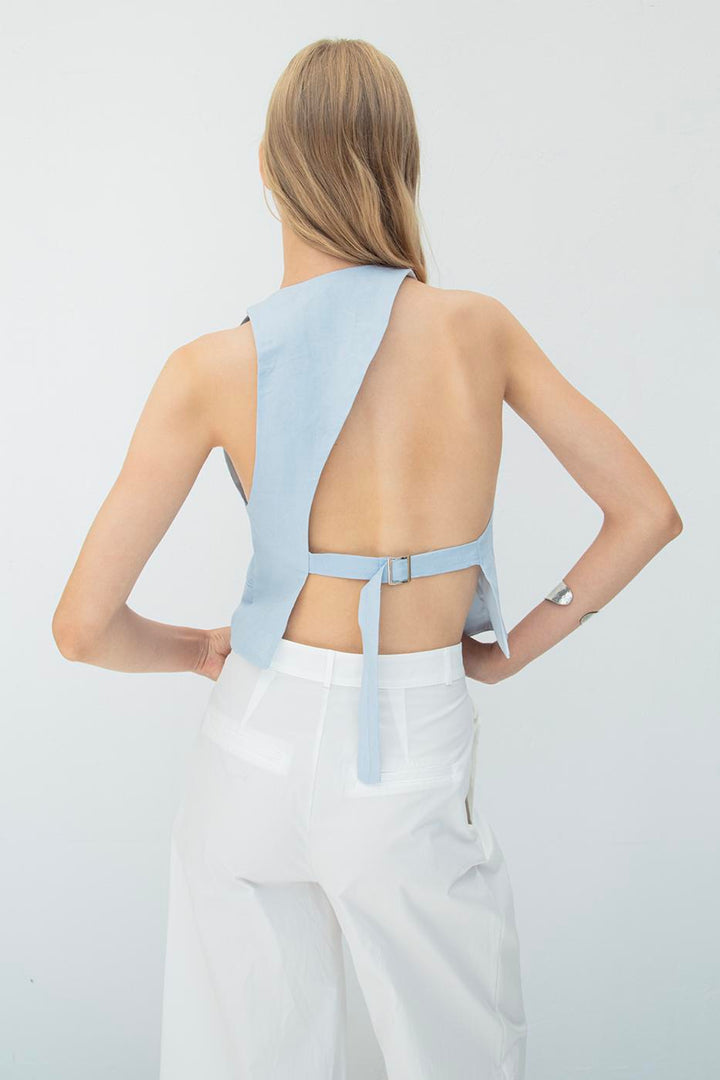 BSL Women Linen Vest with Cut-Out Detail on the Back - Acerra