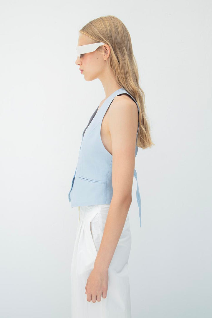 BSL Women Linen Vest with Cut-Out Detail on the Back - Acerra