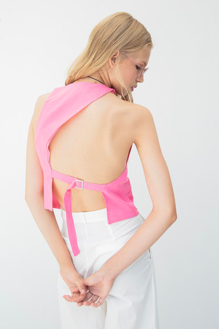 BSL Women Linen Vest with Cut-Out Detail on the Back - Franklin