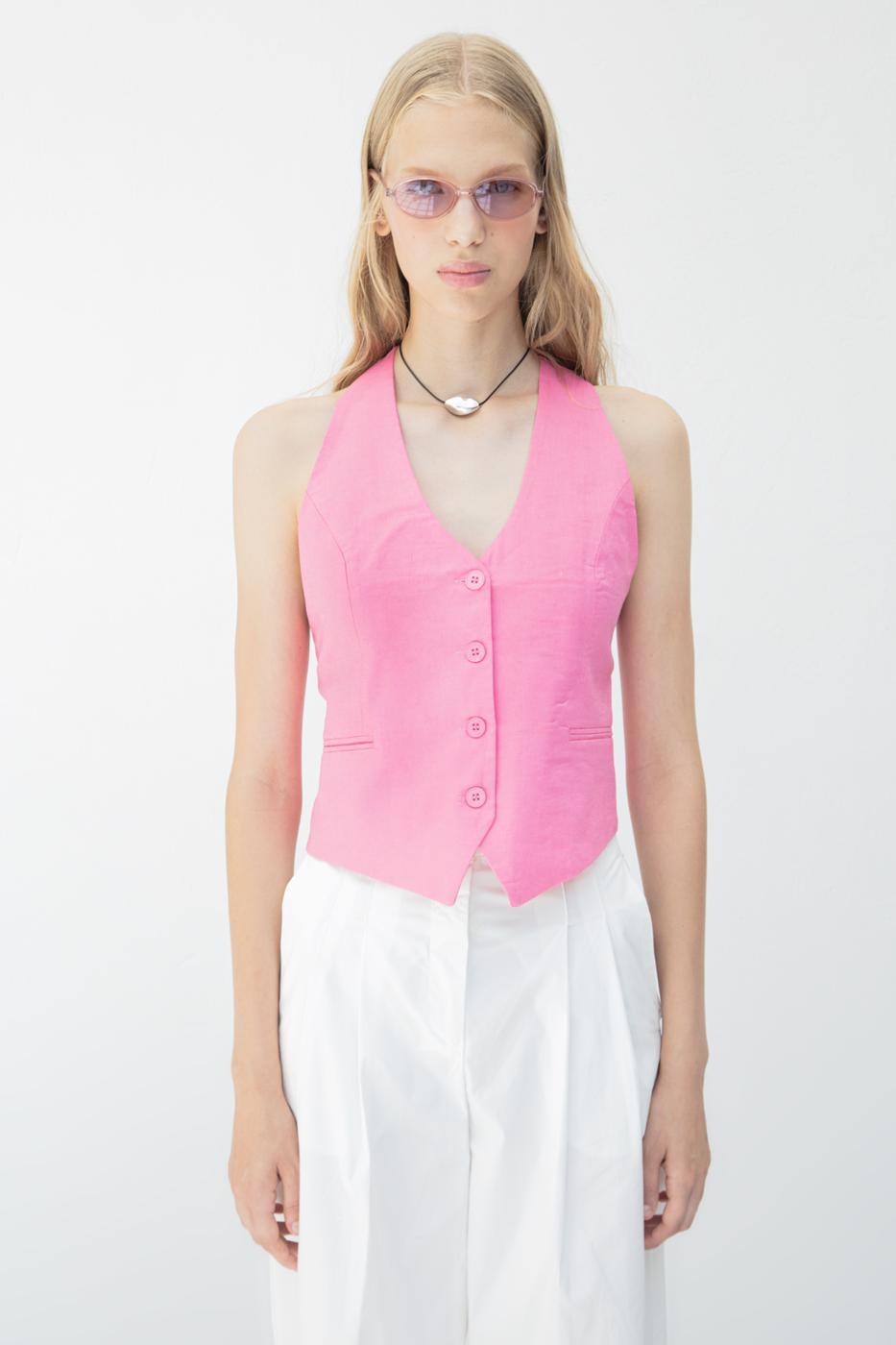 BSL Women Linen Vest with Cut-Out Detail on the Back - Franklin
