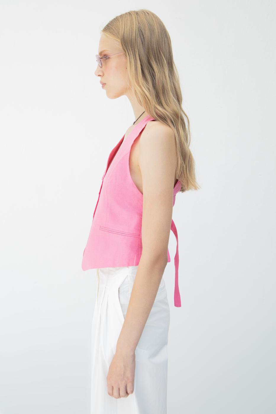 BSL Women Linen Vest with Cut-Out Detail on the Back - Franklin