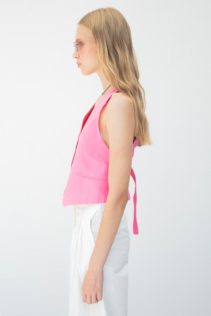 BSL Women Linen Vest with Cut-Out Detail on the Back - Franklin
