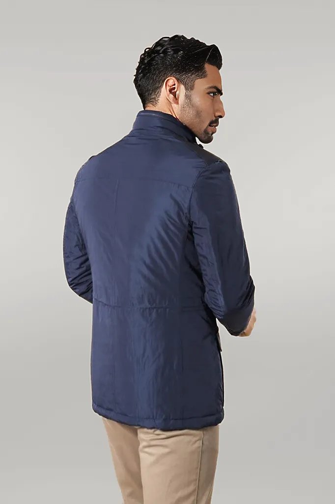 WSS Leather Modeled Blue Slim Fit Quilted Jacket  - Singen