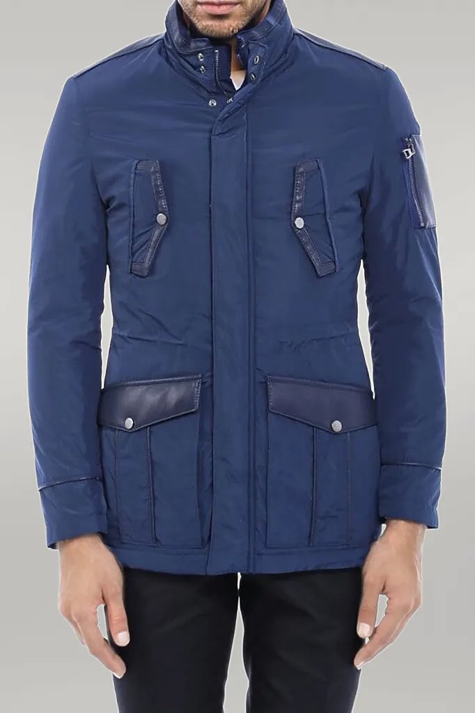 WSS Leather Modeled Blue Slim Fit Quilted Jacket  - Singen