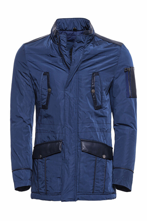 WSS Leather Modeled Blue Slim Fit Quilted Jacket  - Singen