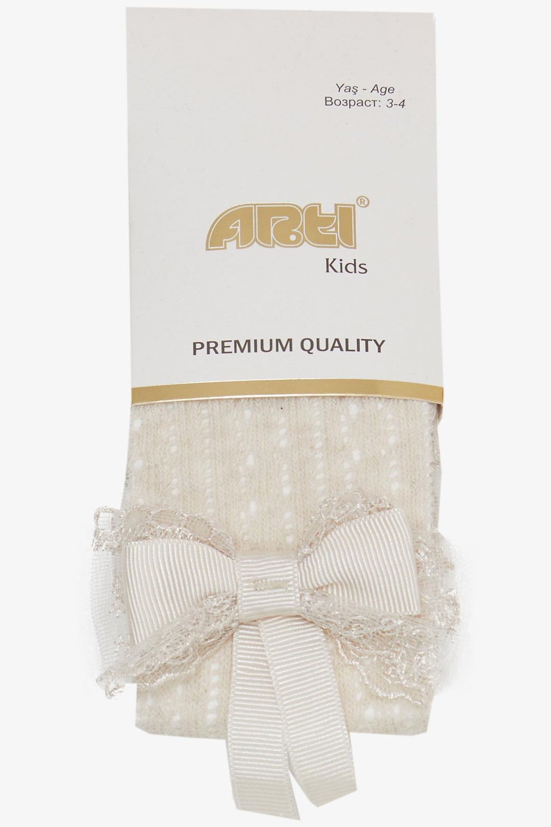 BRE Plus Girl Child Tights with Bow, 30 Years, Beige - High Wycombe