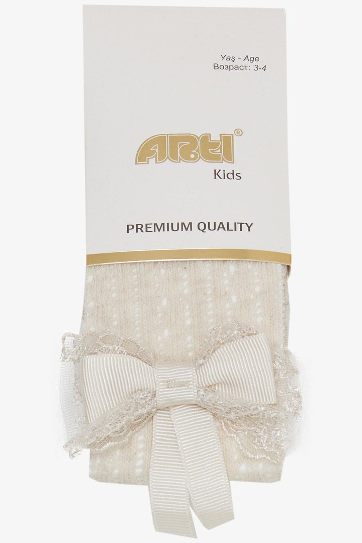 BRE Plus Girl Child Tights with Bow, 30 Years, Beige - High Wycombe