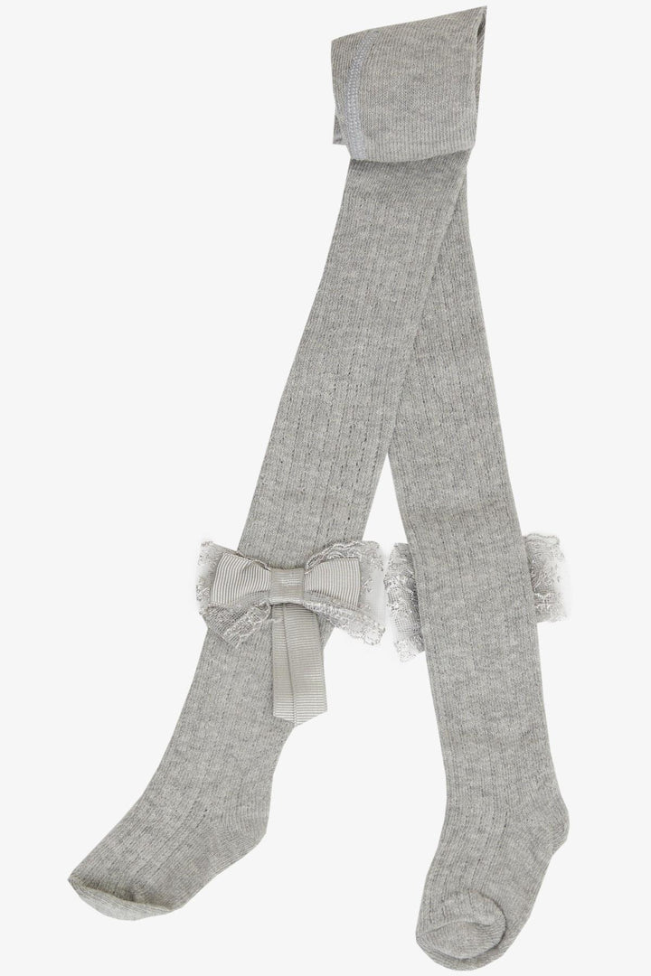 BRE Plus Girl Child Tights with Bow 30 Years, Light Grey Melange - Baldwin Park