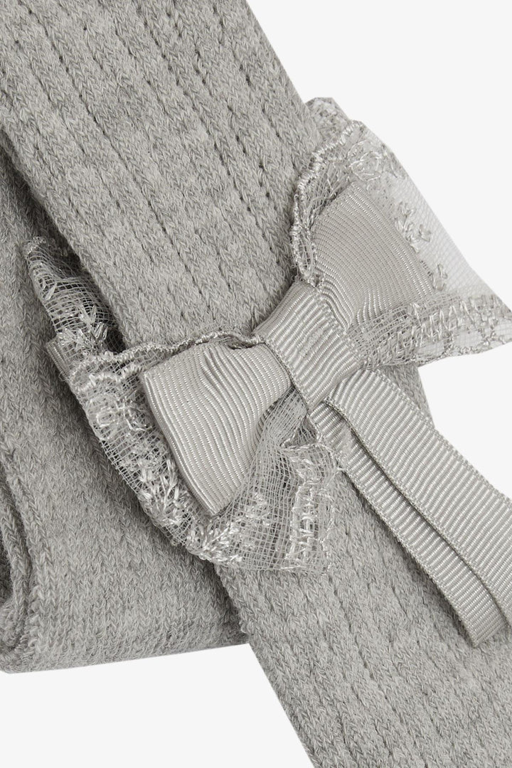 BRE Plus Girl Child Tights with Bow 30 Years, Light Grey Melange - Baldwin Park