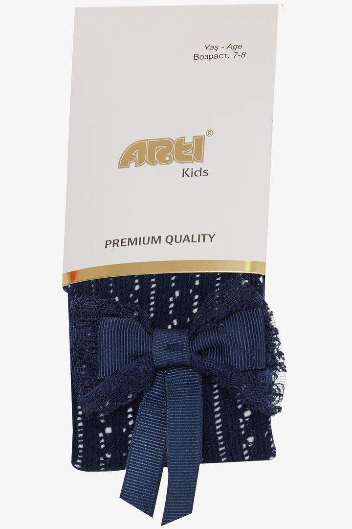 BRE Plus Girl Child Tights with Bow, 30 Years, Navy Blue - Chingford