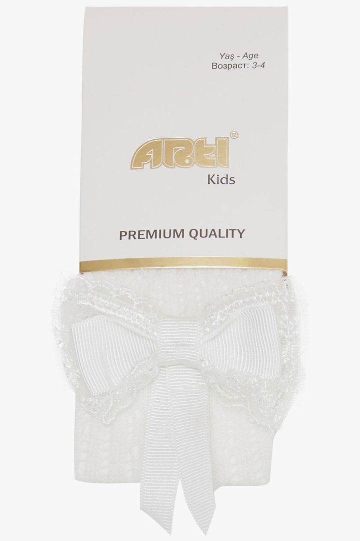 BRE Girls' Tights with Bow, 30 Years, Beige - Marcianise