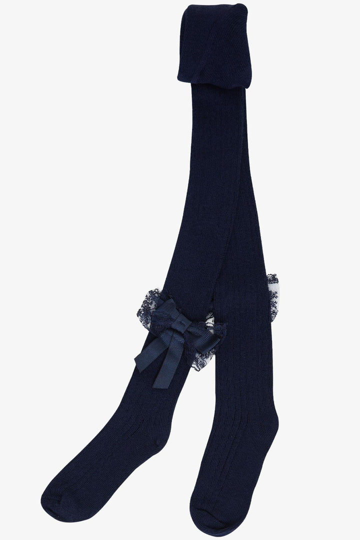 BRE Plus Girl Child Tights with Bow, 30 Years, Navy Blue - Chingford