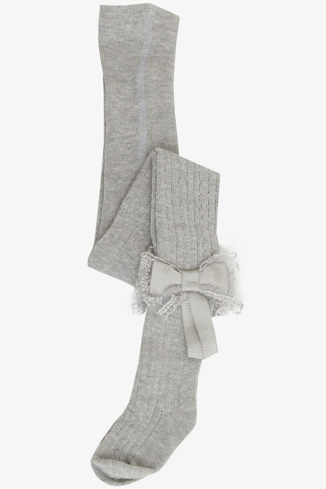 BRE Plus Girl Child Tights with Bow 30 Years, Light Grey Melange - Baldwin Park