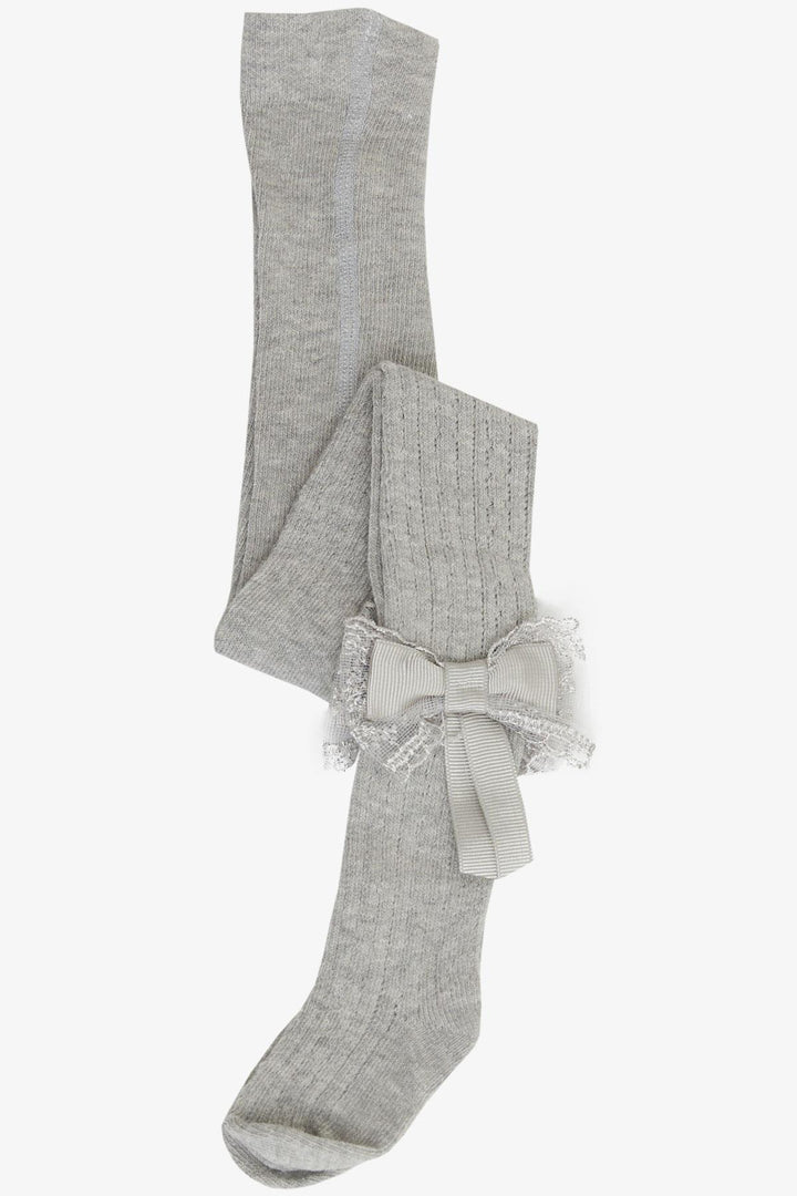BRE Plus Girl Child Tights with Bow 30 Years, Light Grey Melange - Baldwin Park