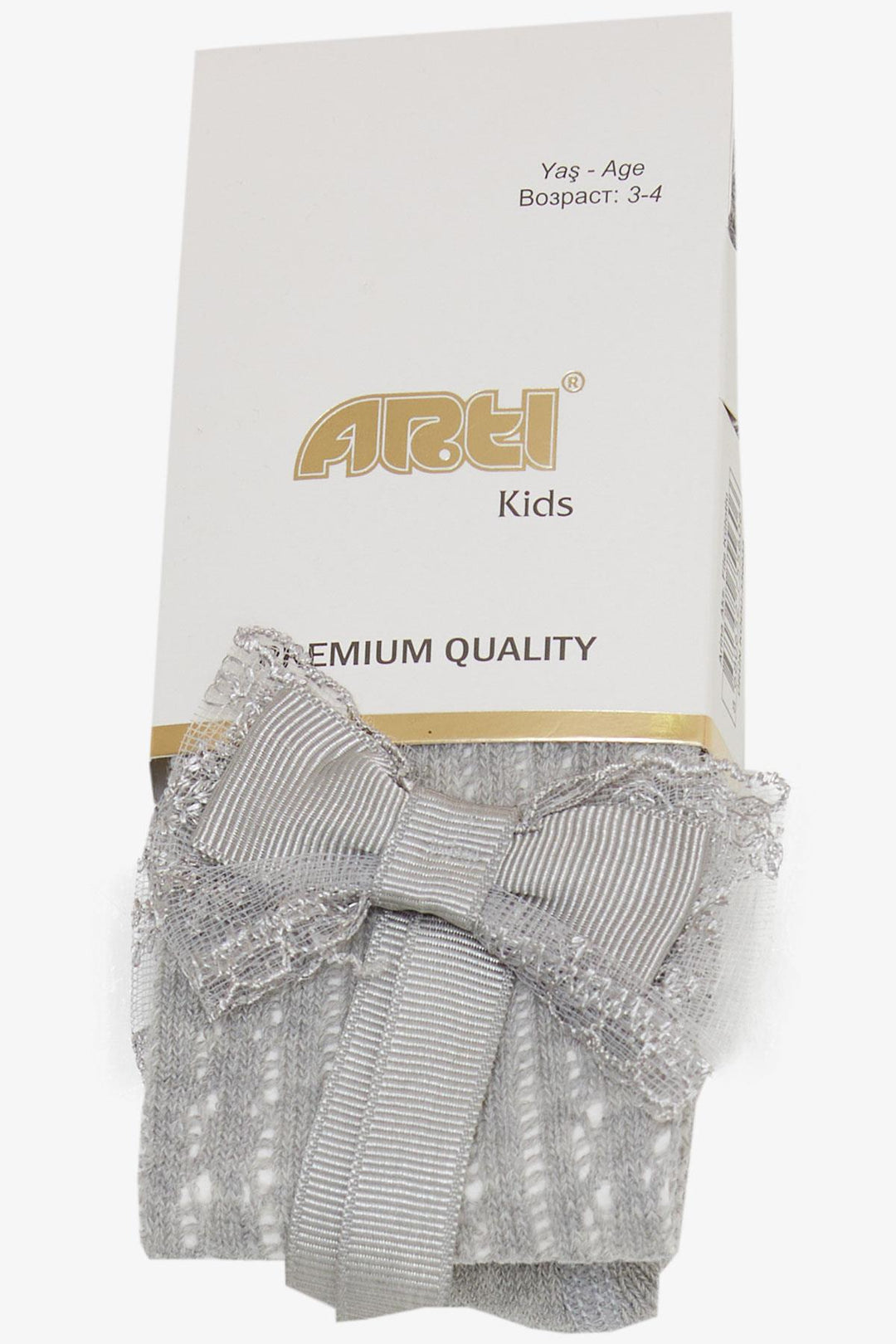 BRE Plus Girl Child Tights with Bow 30 Years, Light Grey Melange - Baldwin Park
