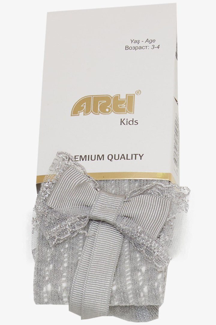 BRE Plus Girl Child Tights with Bow 30 Years, Light Grey Melange - Baldwin Park