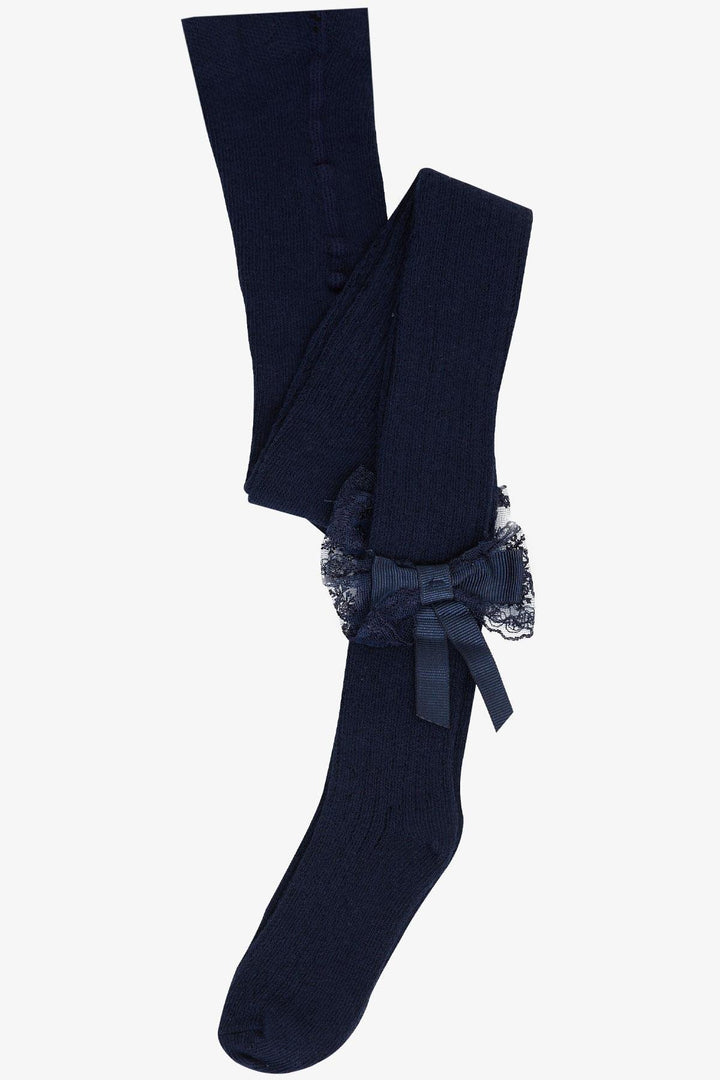 BRE Plus Girl Child Tights with Bow, 30 Years, Navy Blue - Chingford