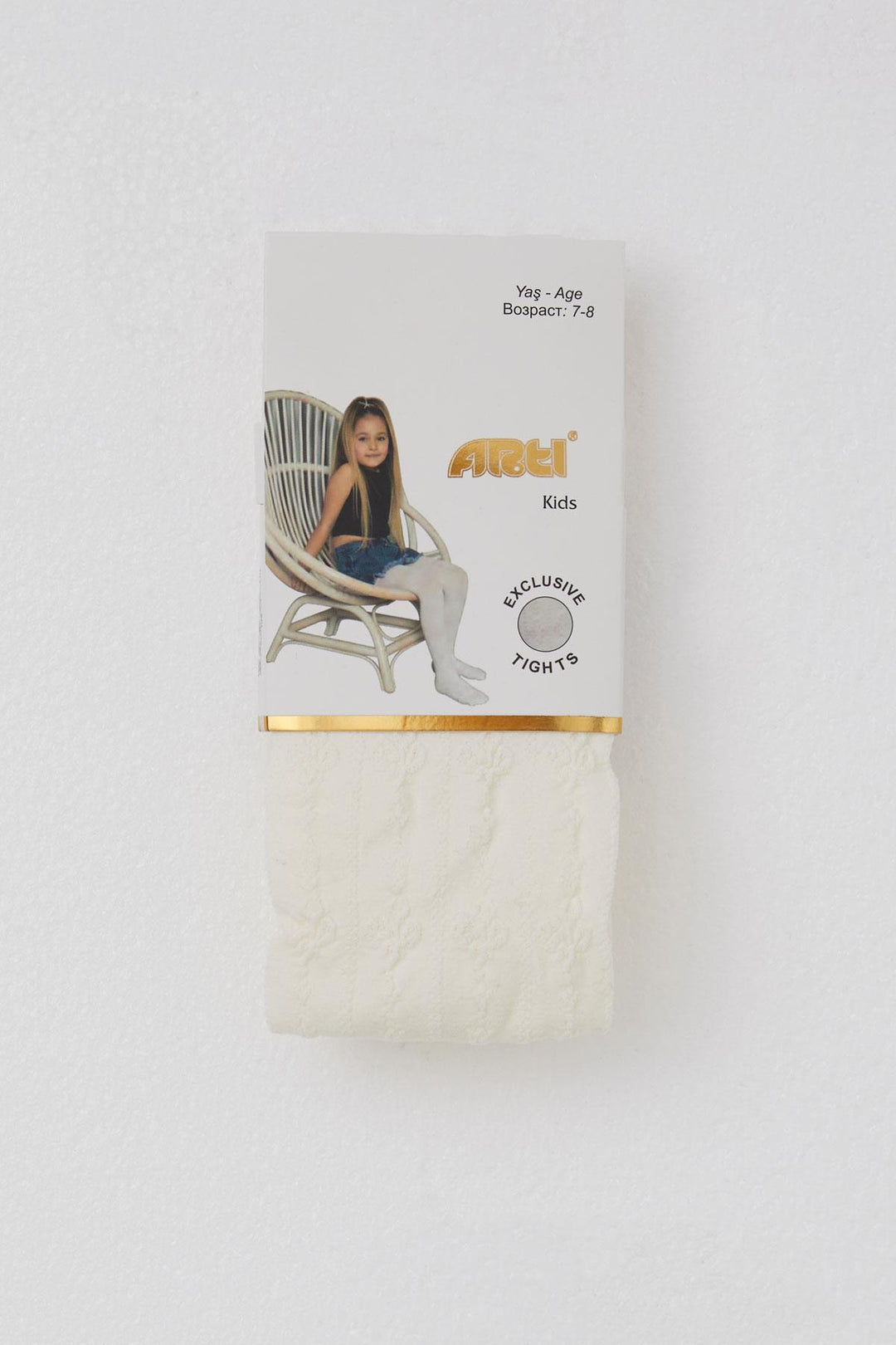 BRE Plus Girl Child Tights with Self-Patterned, 7-8 Years, Cream - Nashville