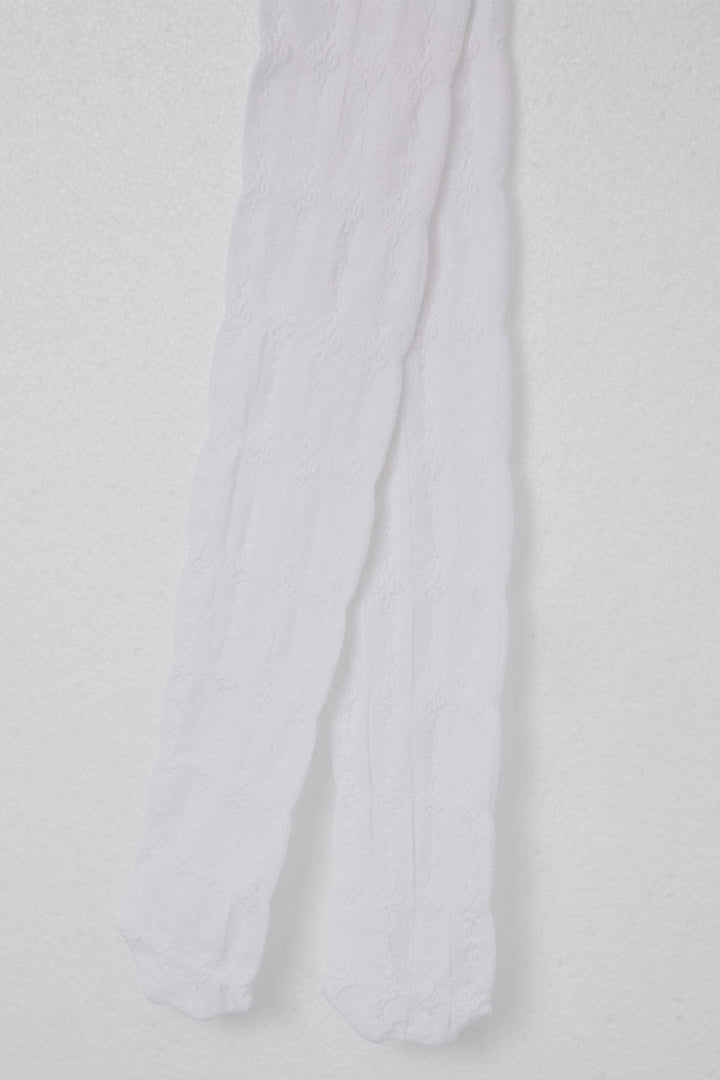 BRE Plus Girl's Tights with Self-Patterned 7-8 Years, White - Yakima