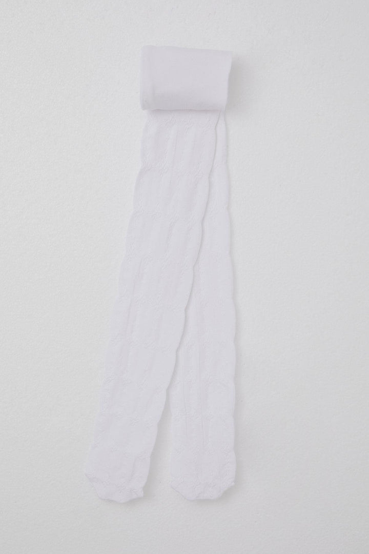 BRE Plus Girl's Tights with Self-Patterned 7-8 Years, White - Yakima