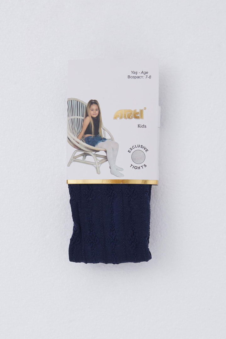BRE Plus Girl Child Tights with Self-Patterned, 7-8 Years, Navy Blue - Kirkby