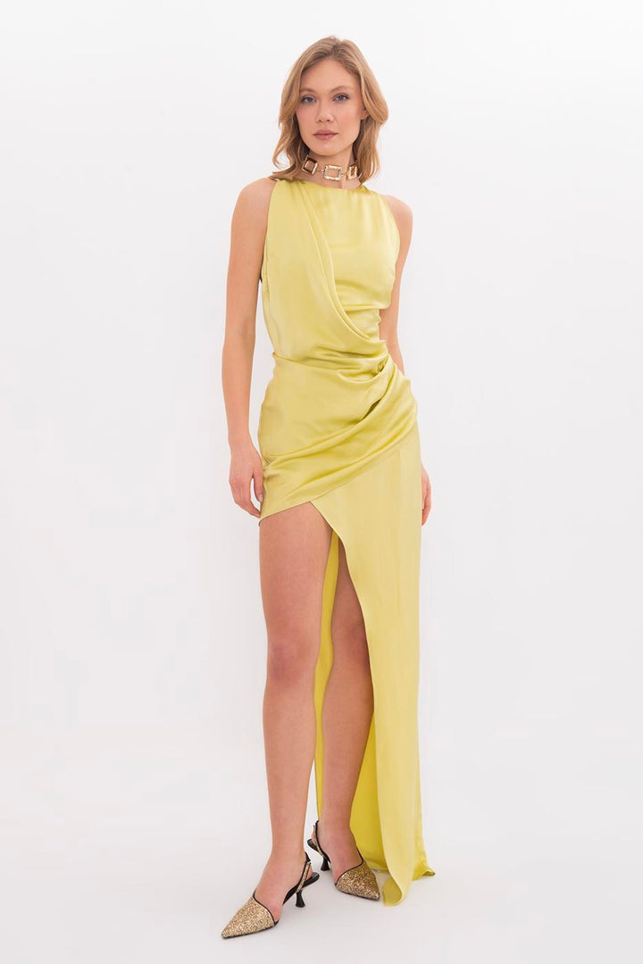 BSL Women Satin Dress with Asymmetrical Skirt Detail - Skelmersdale