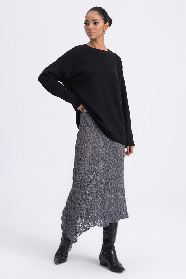 BSL Women Lace Midi Skirt with Asymmetrical Hem Detail - Zempoala