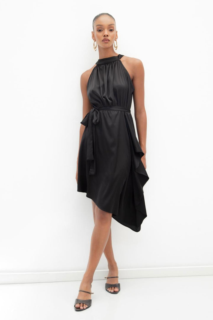 BSL Women Satin Dress with Asymmetrical Hem Detail - Melbourne