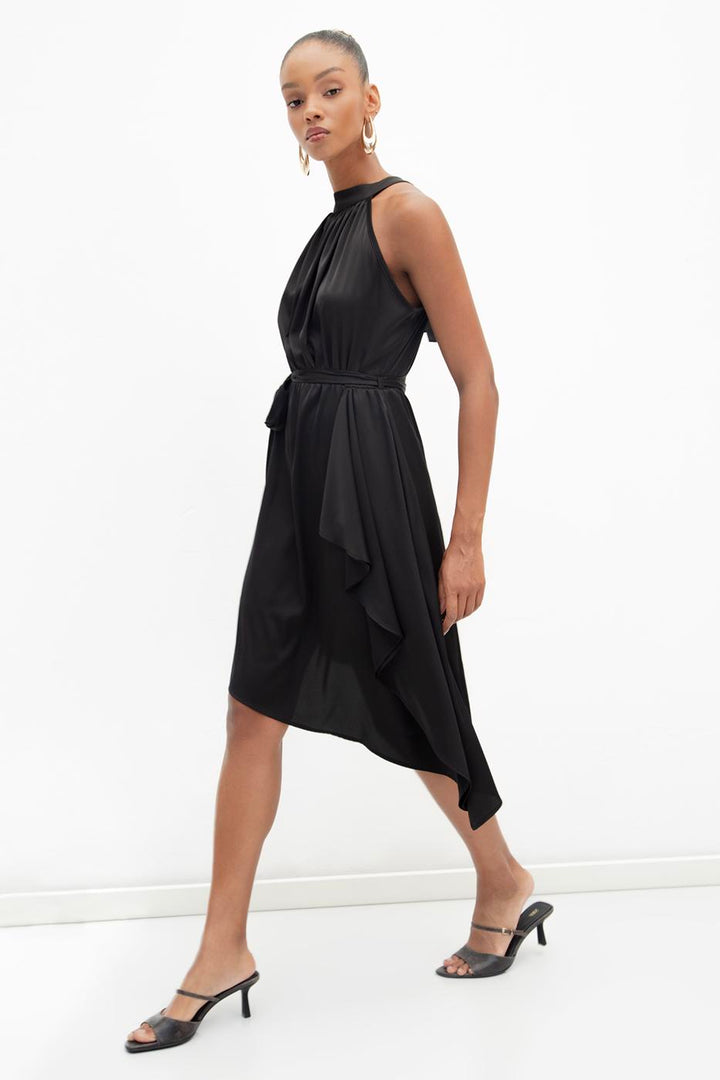 BSL Women Satin Dress with Asymmetrical Hem Detail - Melbourne