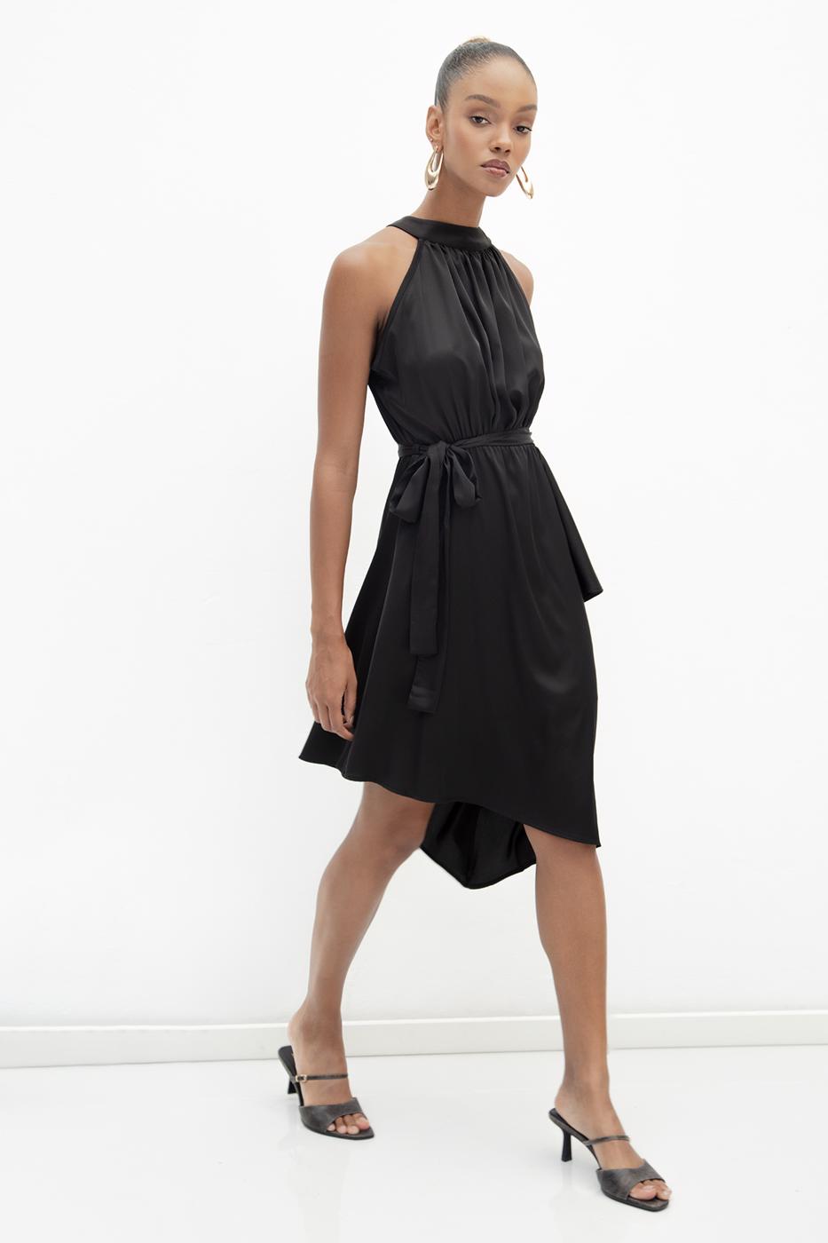BSL Women Satin Dress with Asymmetrical Hem Detail - Melbourne