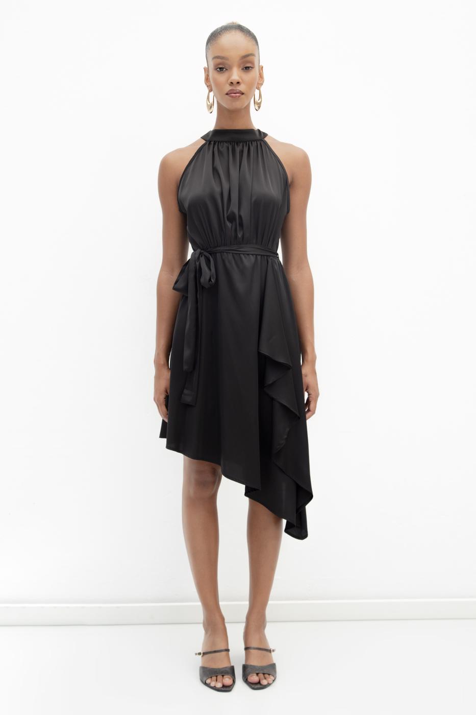 BSL Women Satin Dress with Asymmetrical Hem Detail - Melbourne