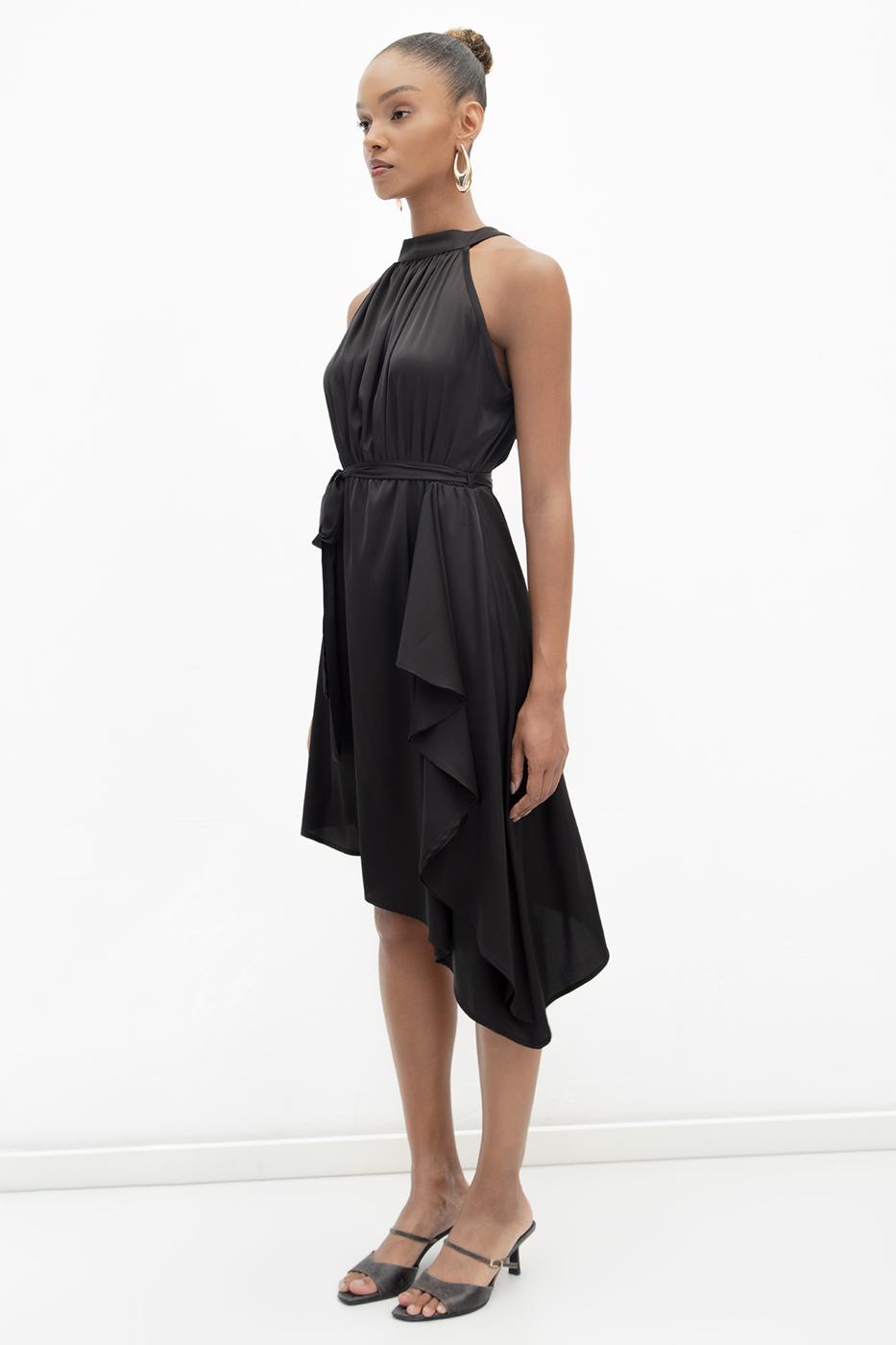 BSL Women Satin Dress with Asymmetrical Hem Detail - Melbourne
