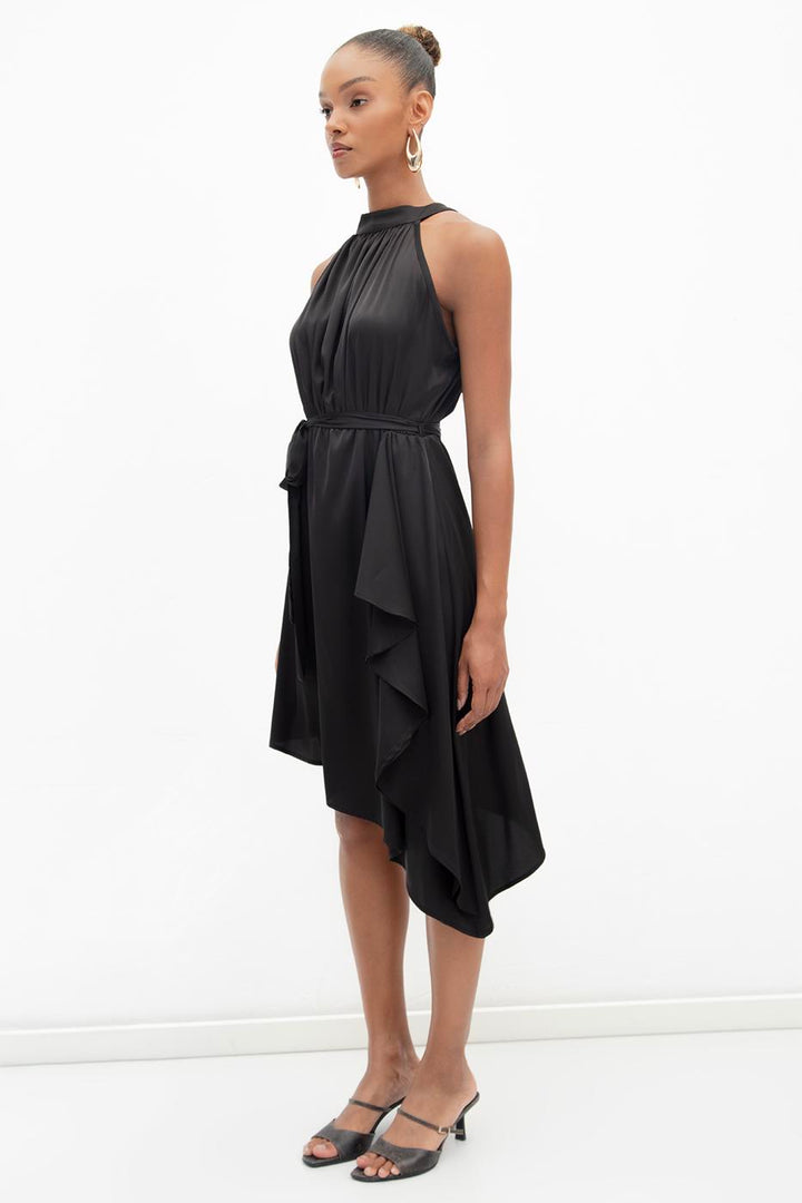 BSL Women Satin Dress with Asymmetrical Hem Detail - Melbourne