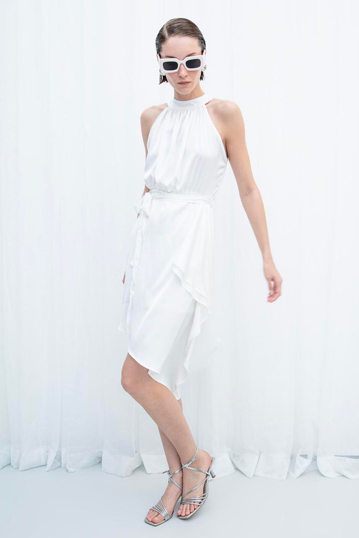 BSL Women Satin Dress with Asymmetrical Hem Detail - Monreale
