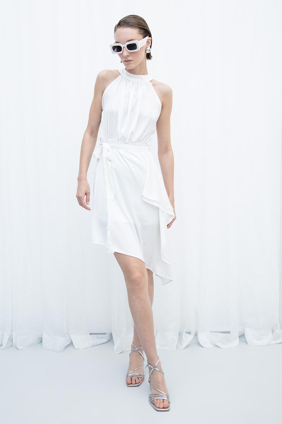 BSL Women Satin Dress with Asymmetrical Hem Detail - Monreale