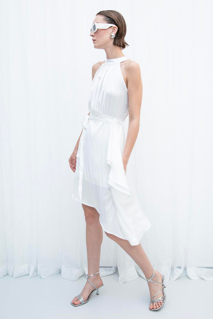 BSL Women Satin Dress with Asymmetrical Hem Detail - Monreale