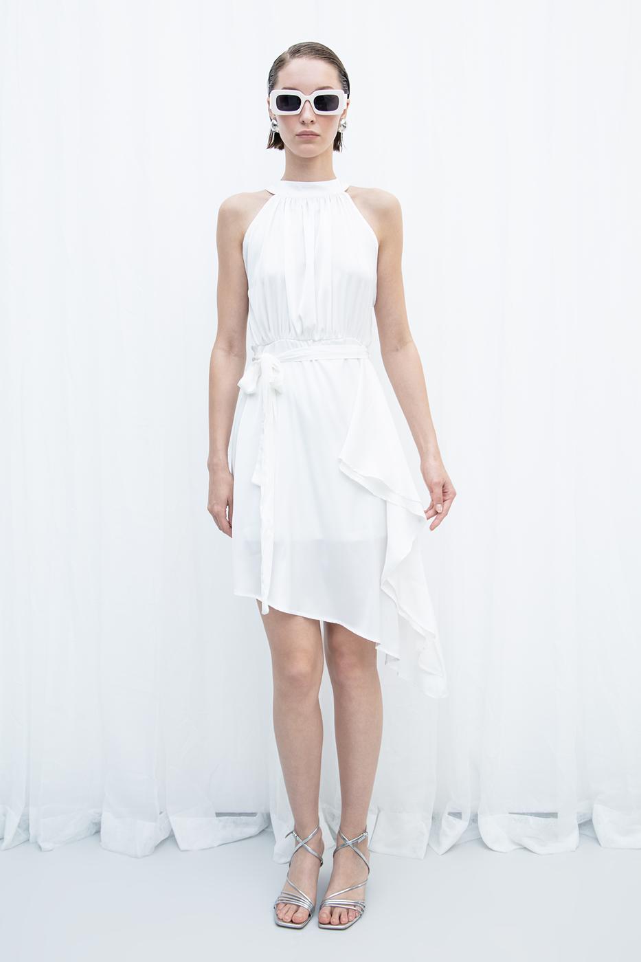 BSL Women Satin Dress with Asymmetrical Hem Detail - Monreale
