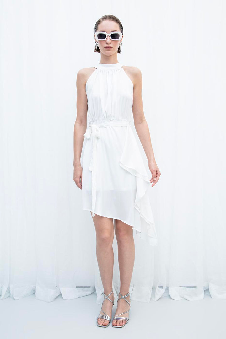 BSL Women Satin Dress with Asymmetrical Hem Detail - Monreale