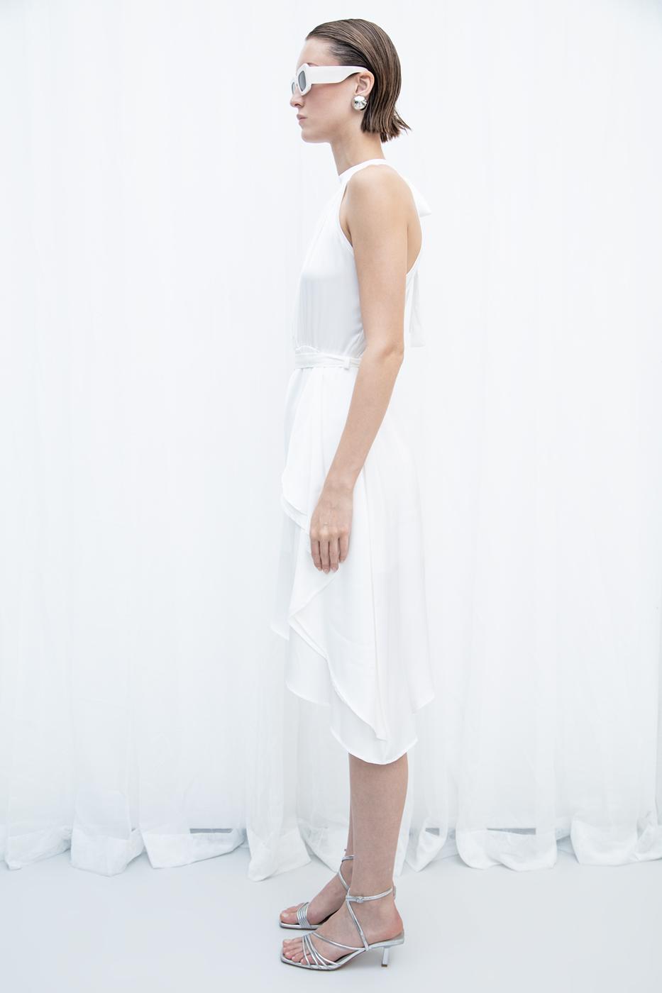 BSL Women Satin Dress with Asymmetrical Hem Detail - Monreale