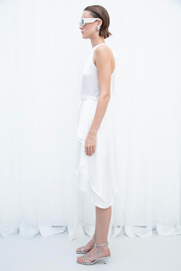 BSL Women Satin Dress with Asymmetrical Hem Detail - Monreale