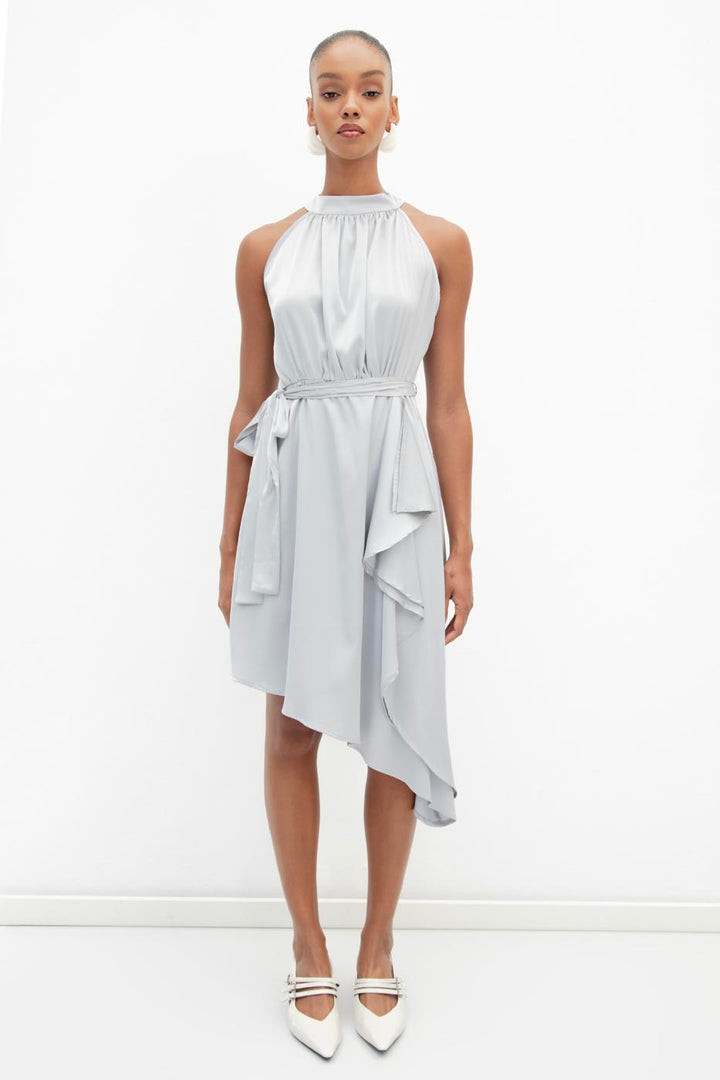 BSL Women Satin Dress with Asymmetrical Hem Detail - Basildon