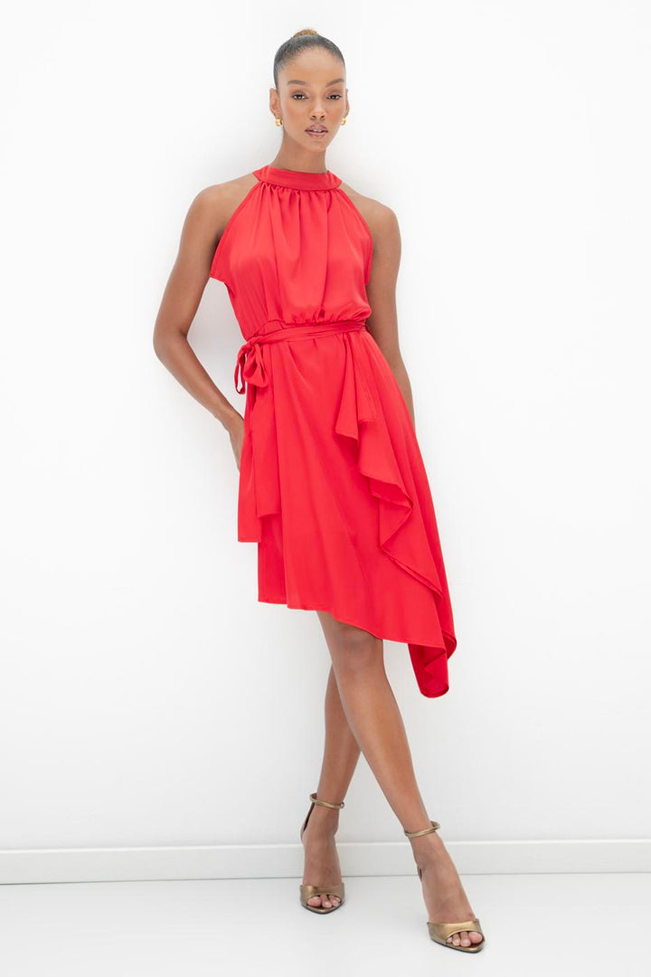 BSL Women Satin Dress with Asymmetrical Hem Detail - Lauderdale Lakes