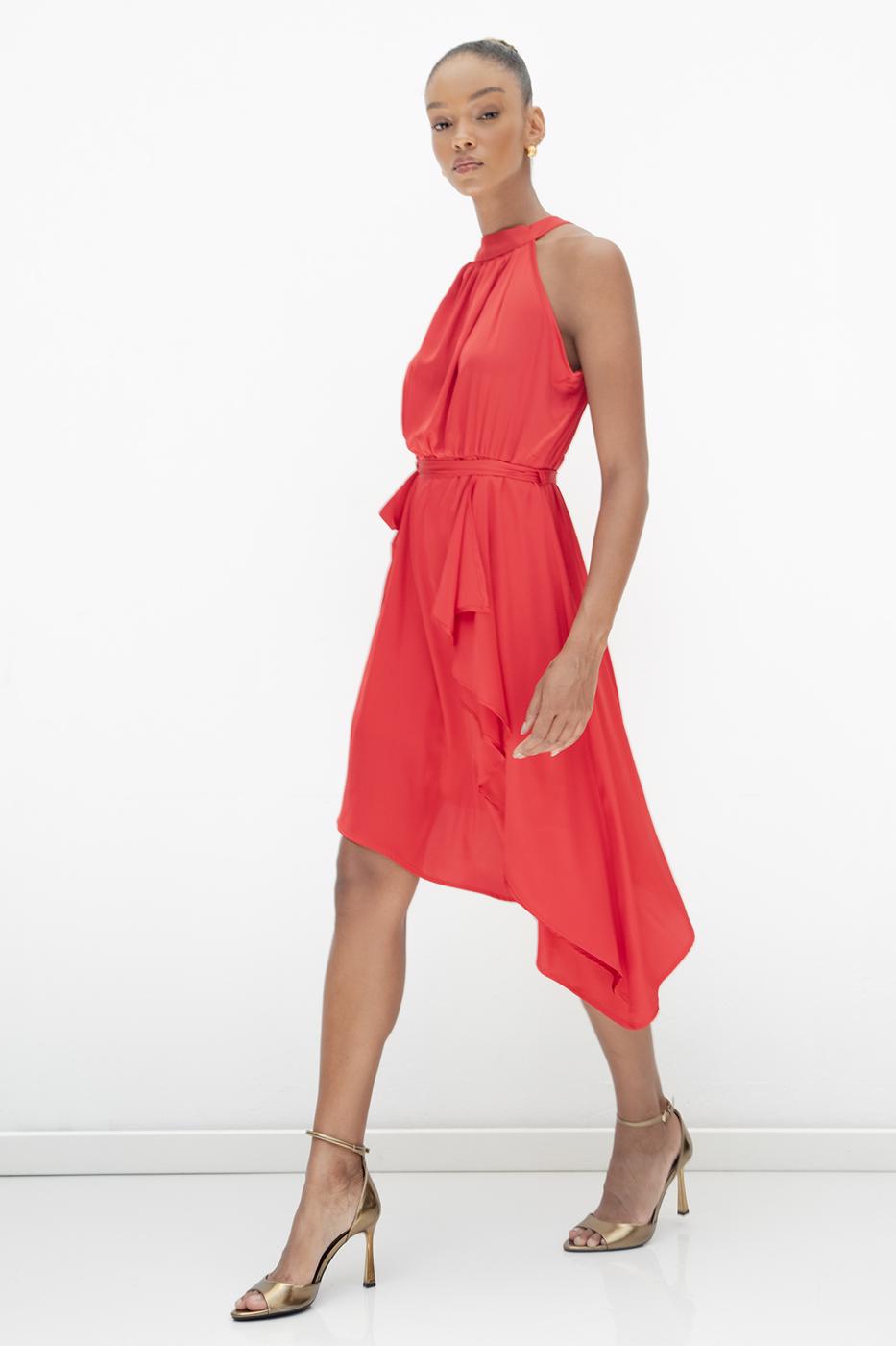 BSL Women Satin Dress with Asymmetrical Hem Detail - Lauderdale Lakes