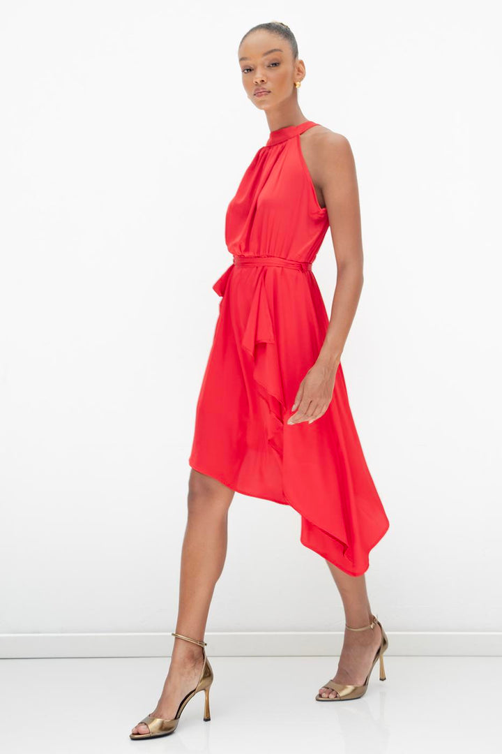 BSL Women Satin Dress with Asymmetrical Hem Detail - Lauderdale Lakes