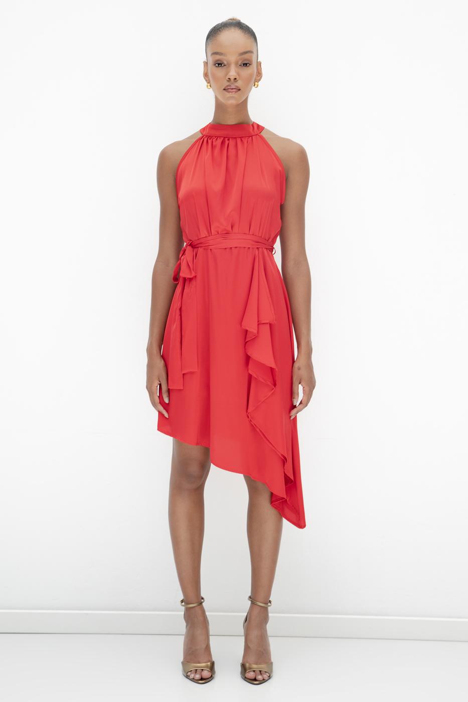 BSL Women Satin Dress with Asymmetrical Hem Detail - Lauderdale Lakes