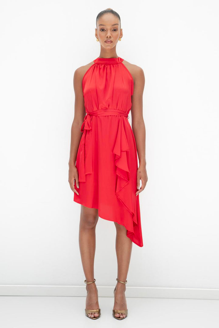 BSL Women Satin Dress with Asymmetrical Hem Detail - Lauderdale Lakes