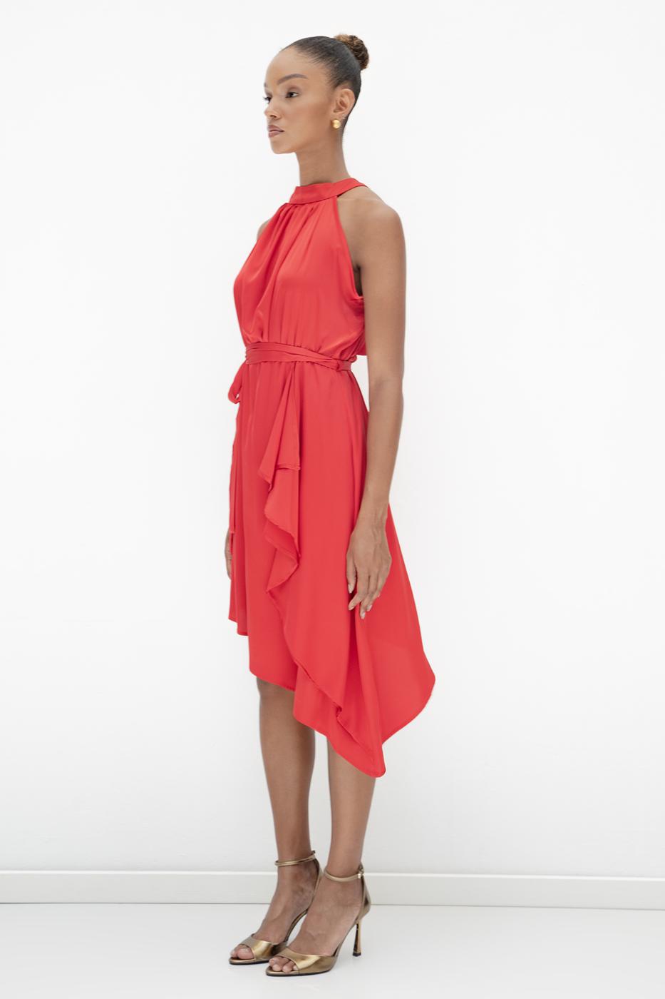 BSL Women Satin Dress with Asymmetrical Hem Detail - Lauderdale Lakes