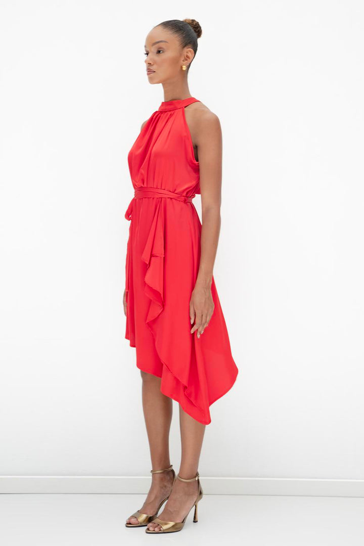 BSL Women Satin Dress with Asymmetrical Hem Detail - Lauderdale Lakes