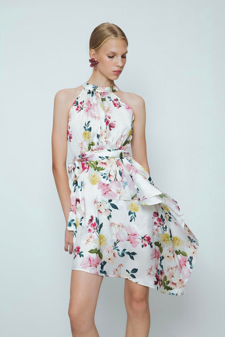 BSL Women Satin Dress with Asymmetrical Hem Detail - Aprilia